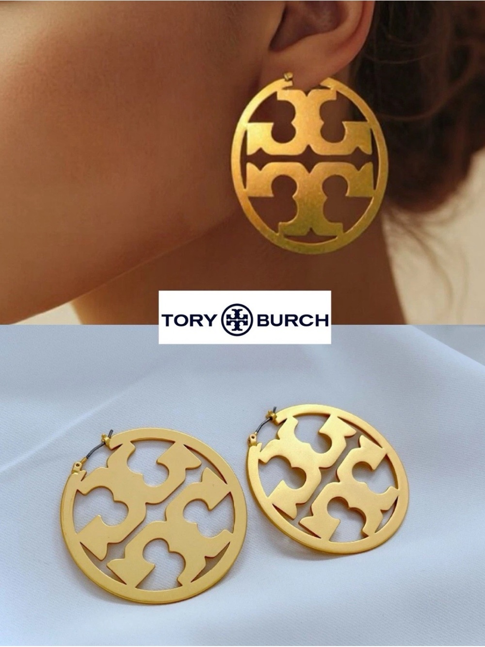 Tory Burch Matte Gold Logo large Earrings